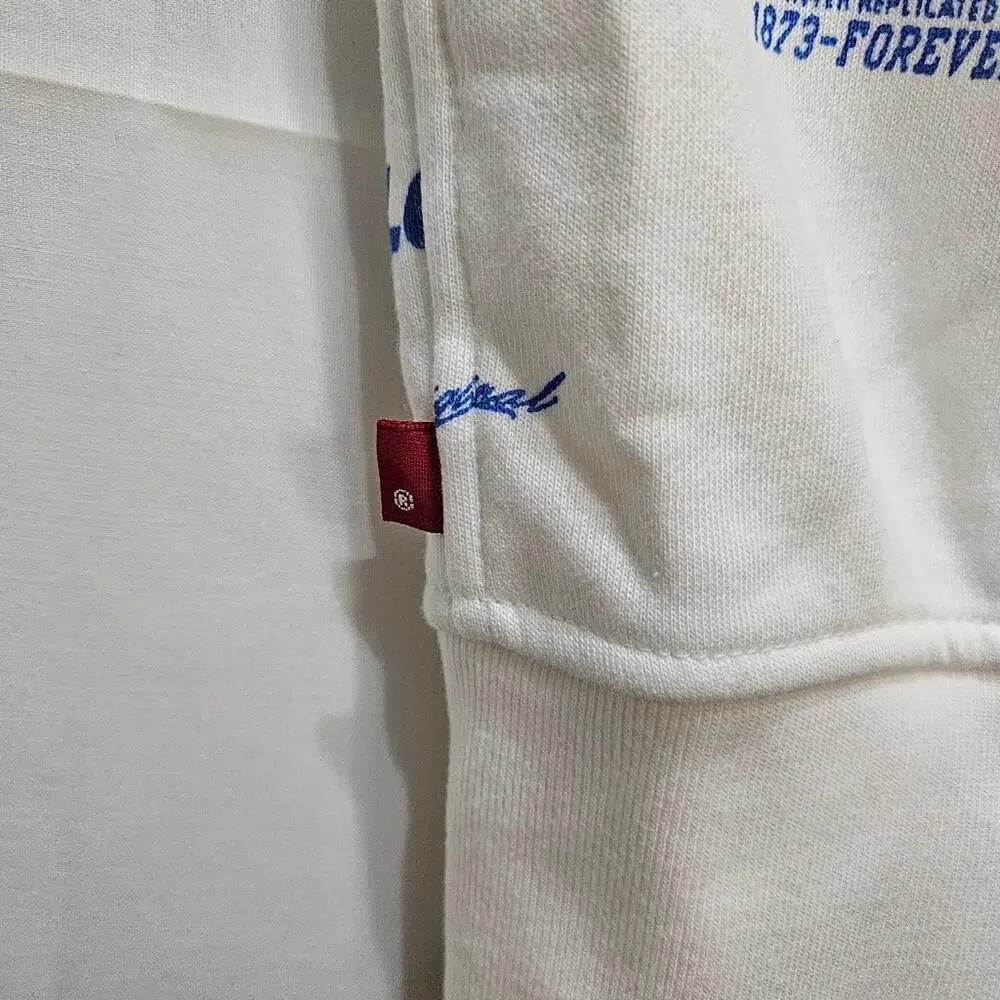 Levi's Men's Relaxed AOP White and Blue Logo Hoodie Full Zip Small